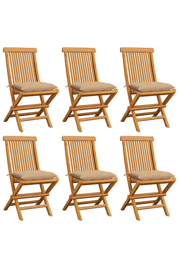 Garden Chairs with Beige Cushions 6 pcs Solid Teak Wood
