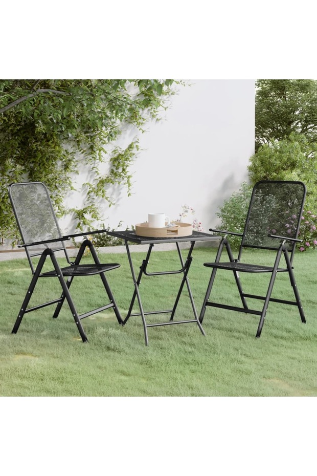 3 Piece Garden Dining Set Expanded Metal Mesh Anthracite