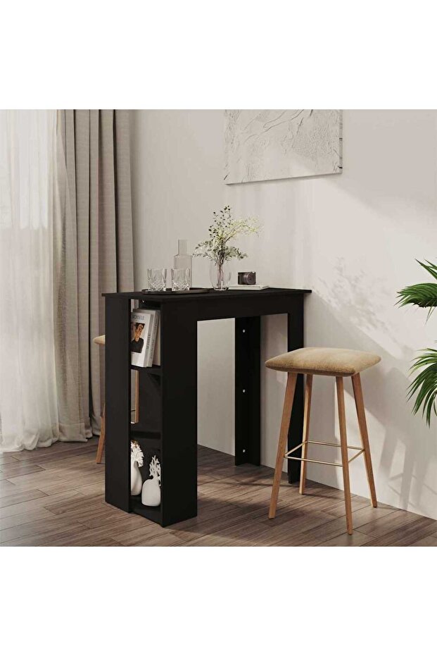 Bar Table with Shelf Black 102x50x103.5 cm Engineered Wood