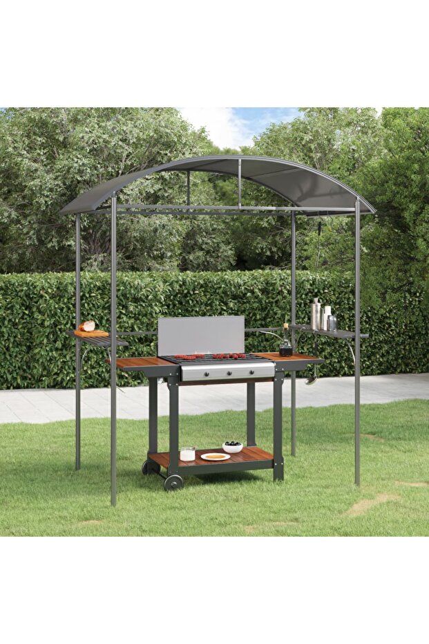 BBQ Gazebo with Side Shelves Anthracite 220x115x230 cm Steel