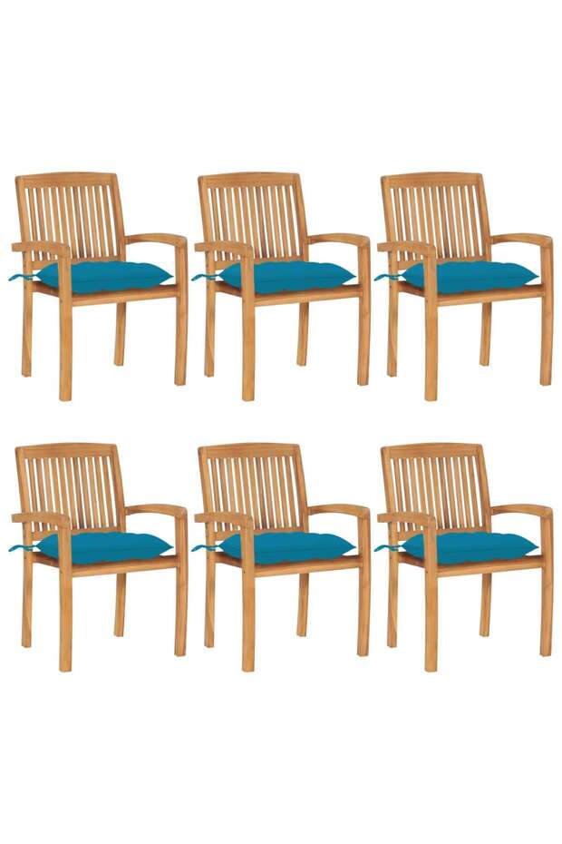 Stacking Garden Chairs with Cushions 6 pcs Solid Teak Wood