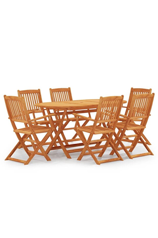 7 Piece Folding Outdoor Dining Set Solid Eucalyptus Wood