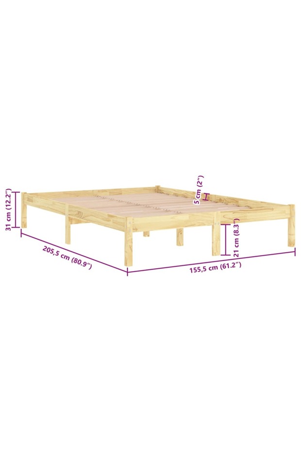 Bed Frame without Mattress Solid Wood King Size - 3