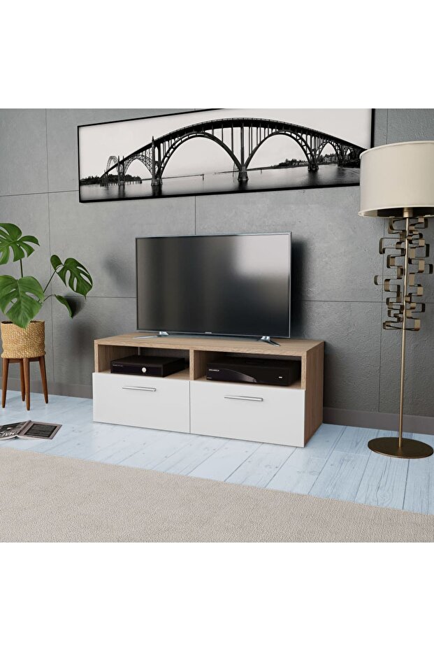 TV Cabinet Engineered Wood 95x35x36 cm Oak and White