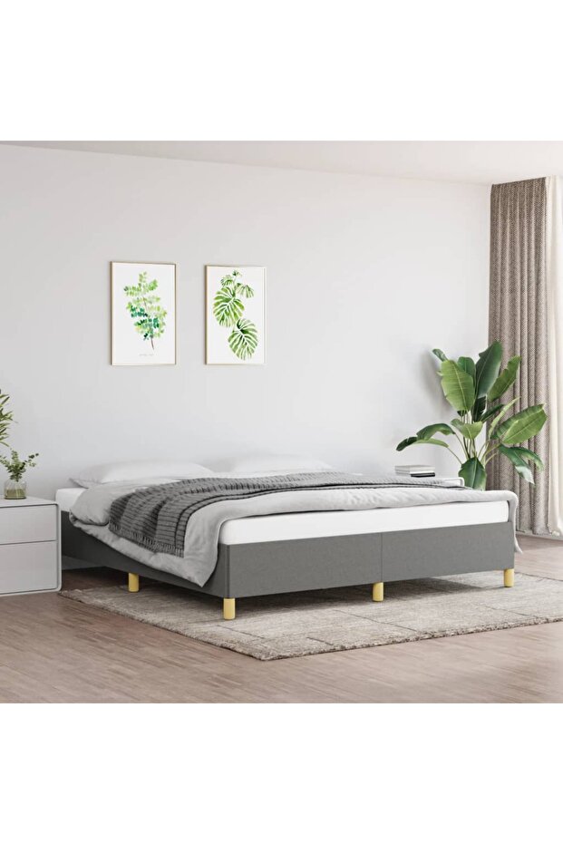 Box Spring Bed Frame Dark Grey 180x200 cm Super King Fabric