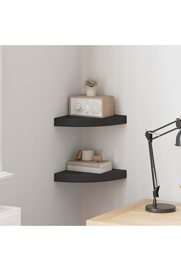 Floating Corner Shelves 2 pcs Black 25x25x3.8 cm MDF