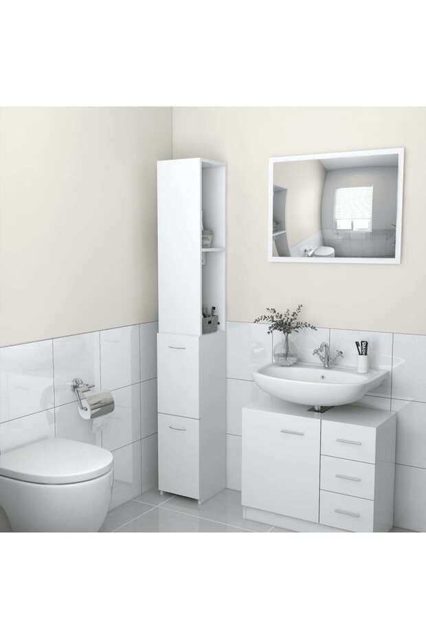 Bathroom Cabinet White 25x26.5x170 cm Engineered Wood