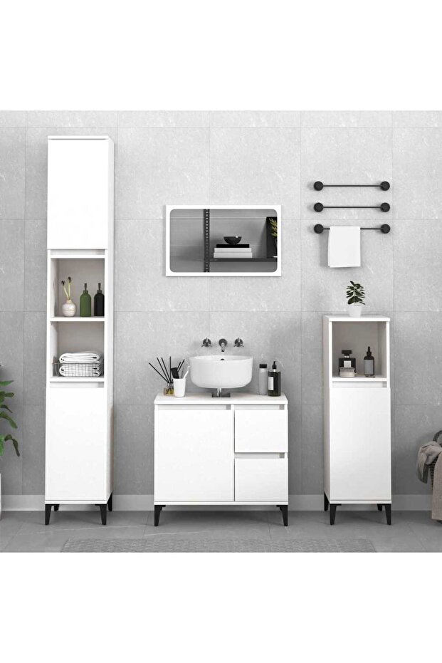 Bathroom Cabinet White 65x33x60 cm Engineered Wood