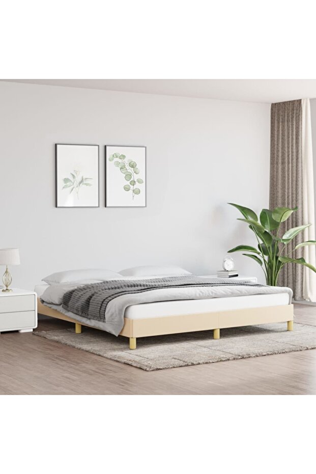 Bed Frame without Mattress Cream 180x200 cm Super King Fabric