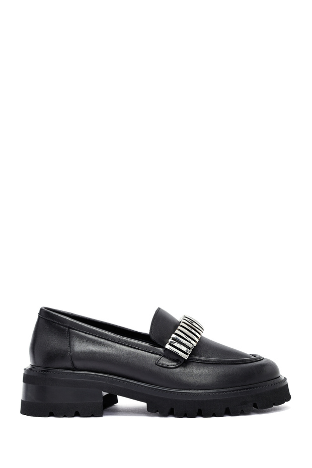 Women's Black Accessorized Leather Masculine Loafer 25Afd270418