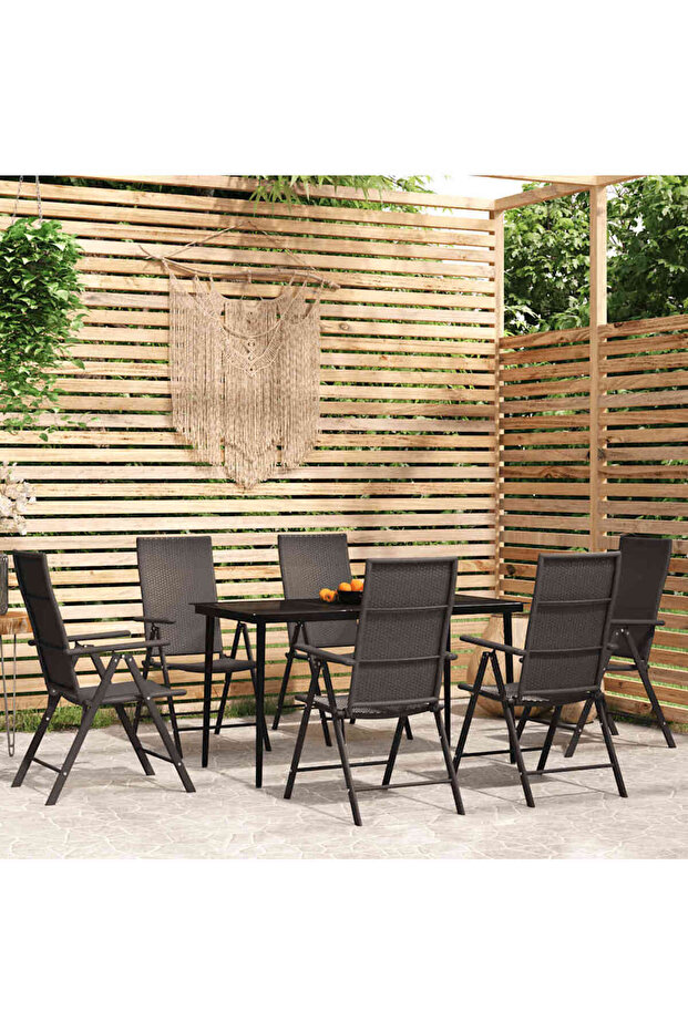 7 Piece Garden Dining Set Black