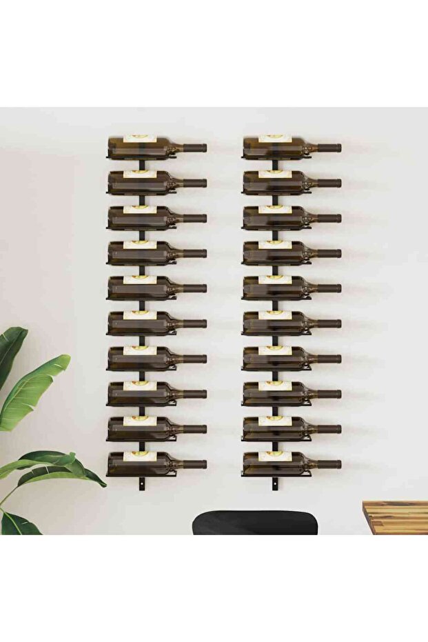 Wall-mounted Wine Racks for 20 Bottles 2 pcs Black Metal