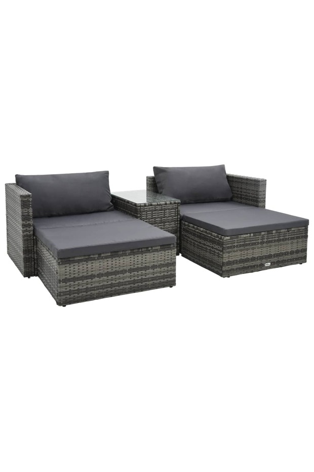 5 Piece Garden Lounge Set with Cushions Poly Rattan Grey