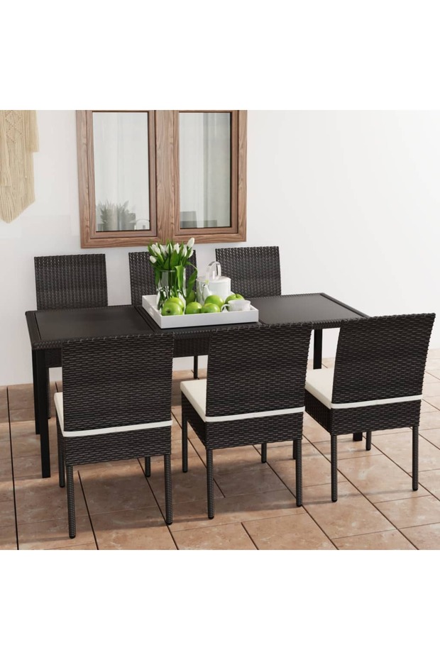 7 Piece Garden Dining Set Poly Rattan Black