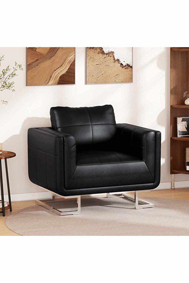 Cube Armchair with Chrome Feet Black Faux Leather