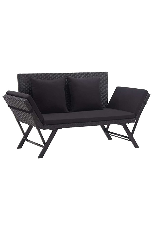 Garden Bench with Cushions 176 cm Black Poly Rattan