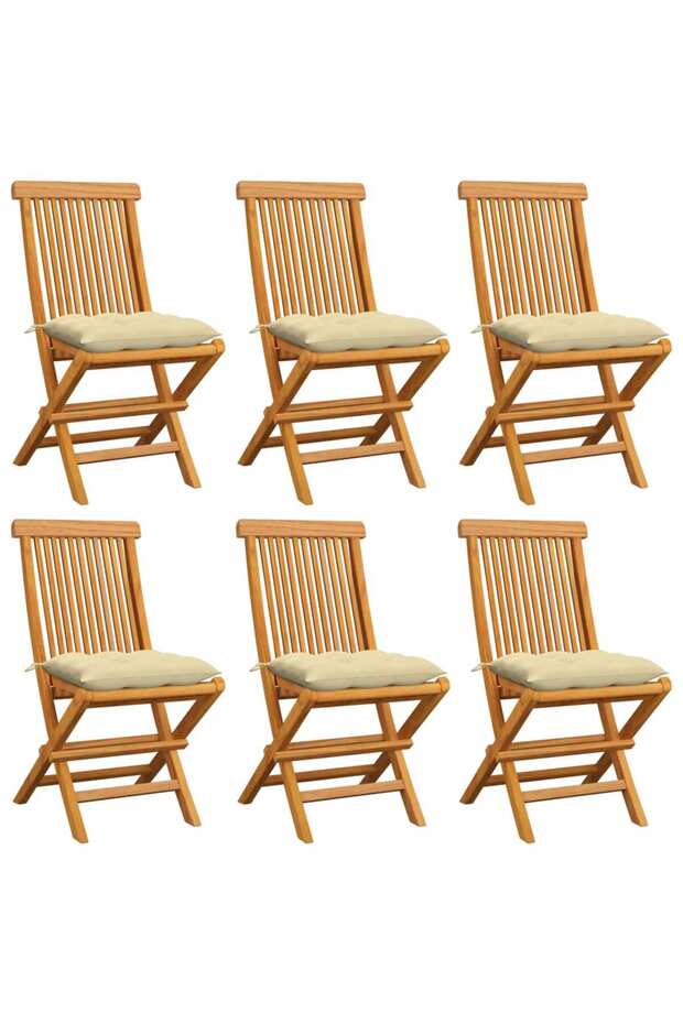 Garden Chairs with Cream White Cushions 6 pcs Solid Teak Wood