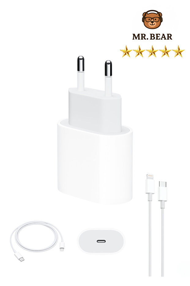 MR.BEAR 20W Iphone Şarj Aleti Hızlı Şarj Adaptörü + Lightning Kablo Seti