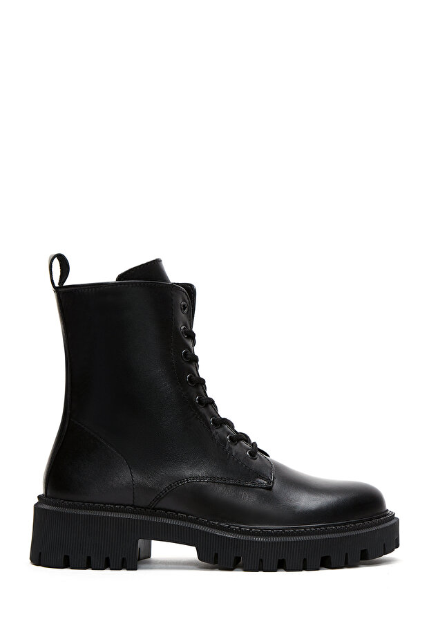 Women's Black Zippered Leather Boots 25Wfd510218