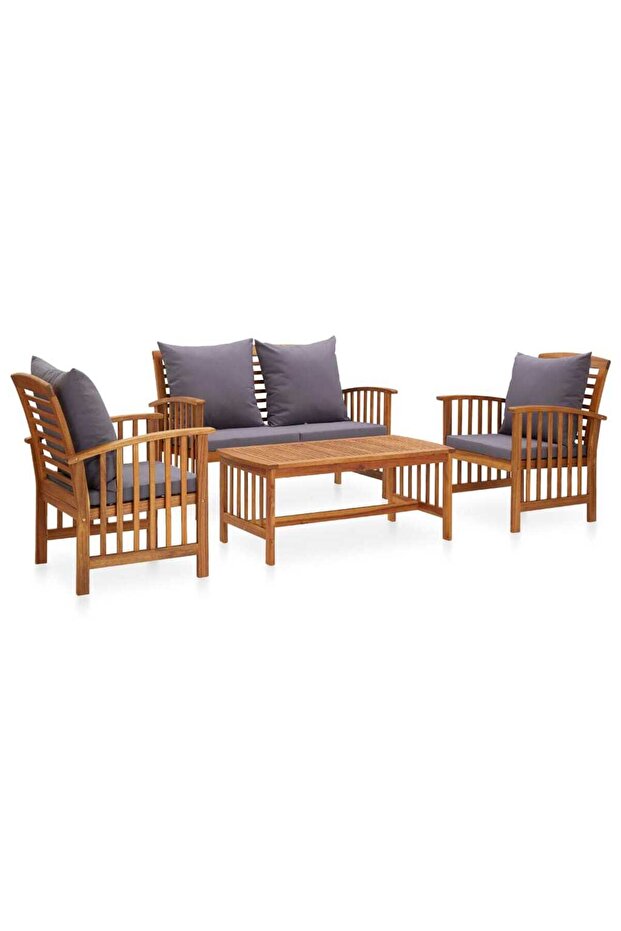 4 Piece Garden Lounge Set with Cushions Solid Acacia Wood