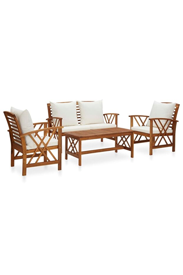 4 Piece Garden Lounge Set with Cushions Solid Acacia Wood