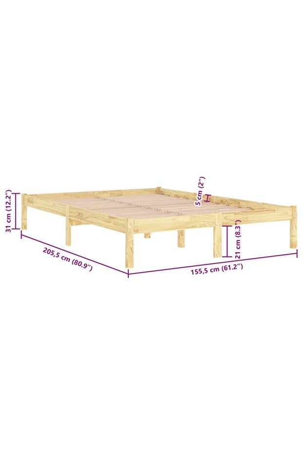 Bed Frame without Mattress Solid Wood King Size - 7