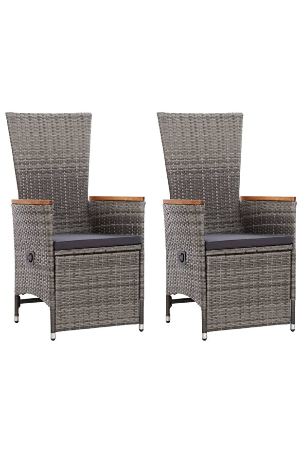Reclining Garden Chairs 2 pcs with Cushions Poly Rattan Grey