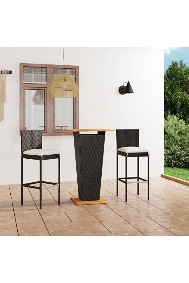 3 Piece Garden Bar Set with Cushions Poly Rattan Black