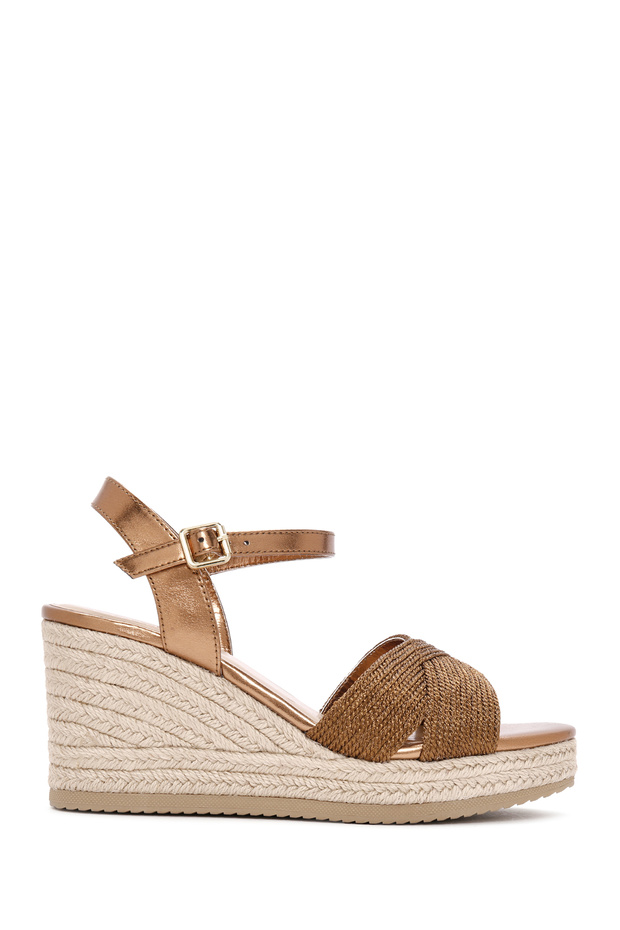 Women's Bronze Ankle Strap Metallic Wedge Heeled Espadrille 25Sfe 480632