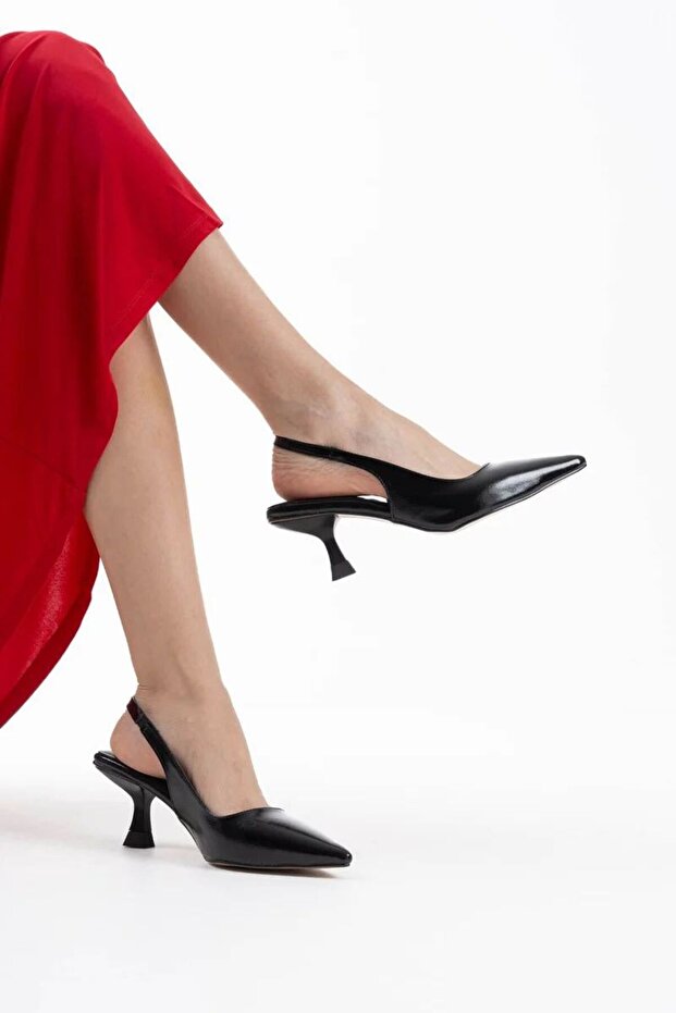 Women's Black Wrinkled Patent Leather Heeled Shoes Tr08Ms08C