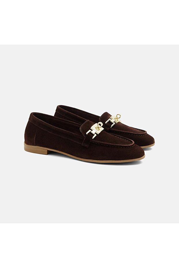 Women's Brown Suede Loafer with Metal Accessories