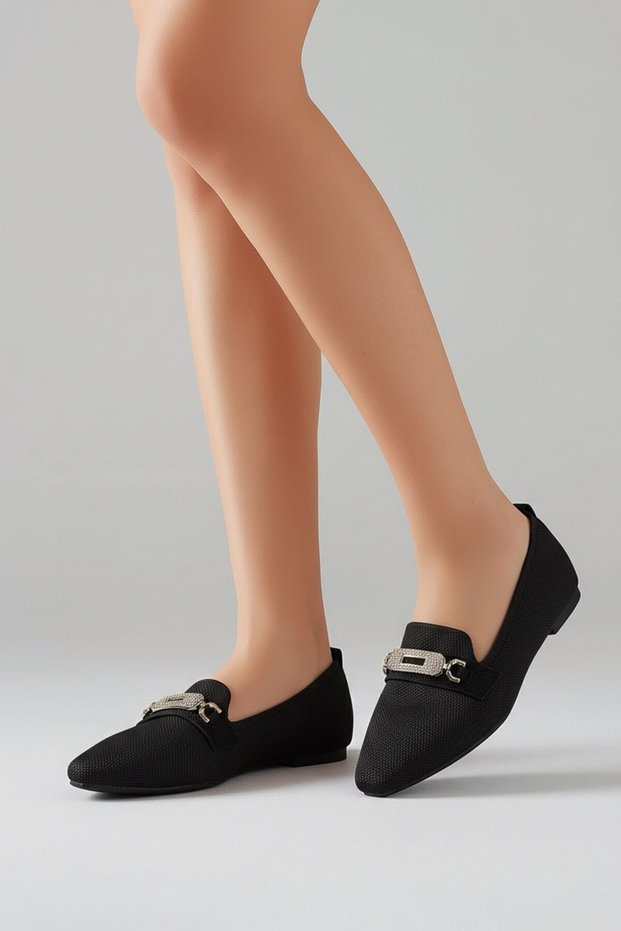 Vollex Stone Buckle Women's Knitwear Ballerinas