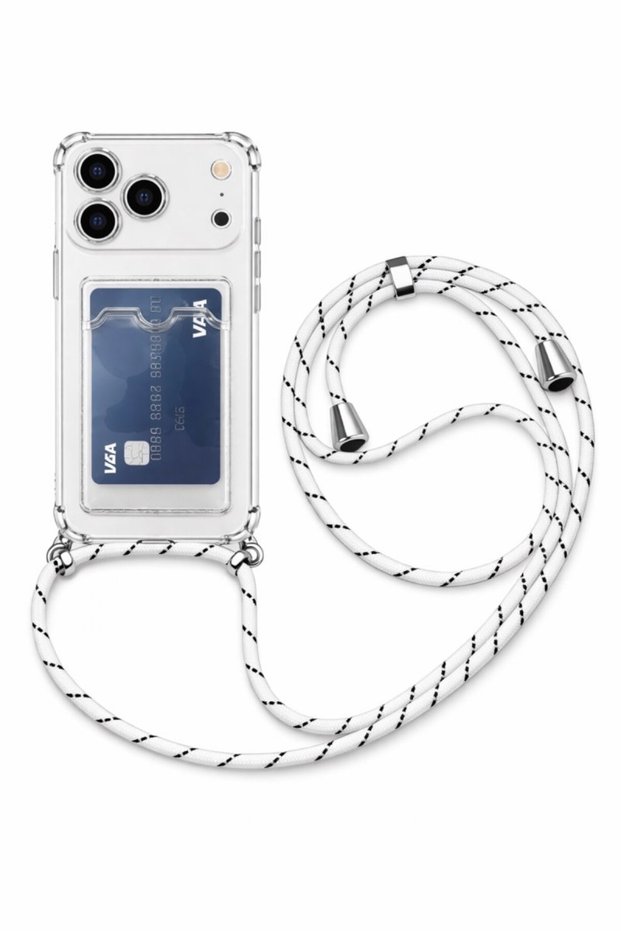 iPhone 17 Pro Max Anti-Shock Case with Strap and Card Holder White