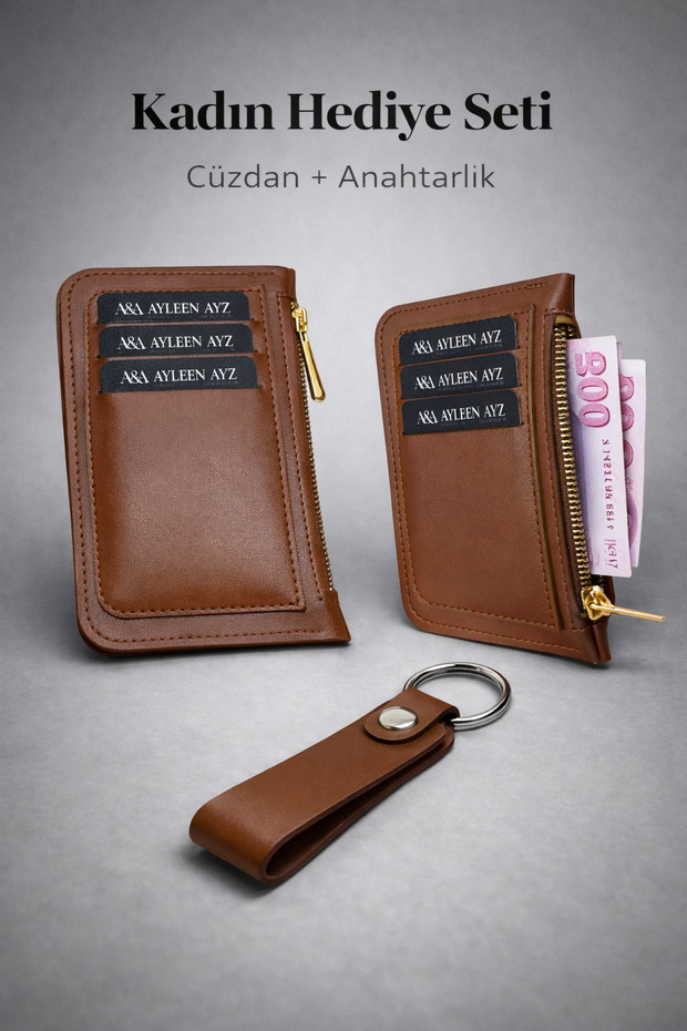 Women's Leather Zippered Card Holder Wallet Small Size