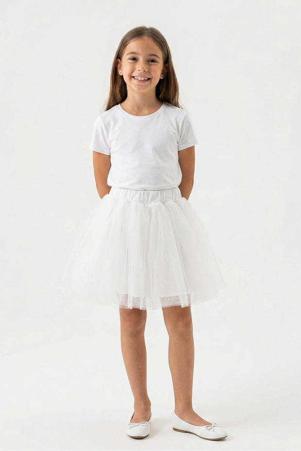 Lunas Tekstil Girls' Bowknot Dreamy Tulle Tutu Skirt White
