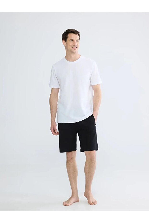 Black Standard Fit Men's Pajama Bottom Shorts (S6)