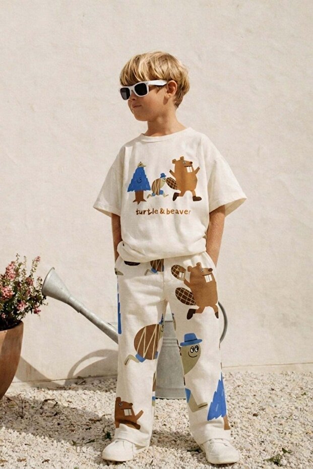 Boys' Cotton Stone Animal Print T-Shirt and Sweatpants Top and Bottom Set