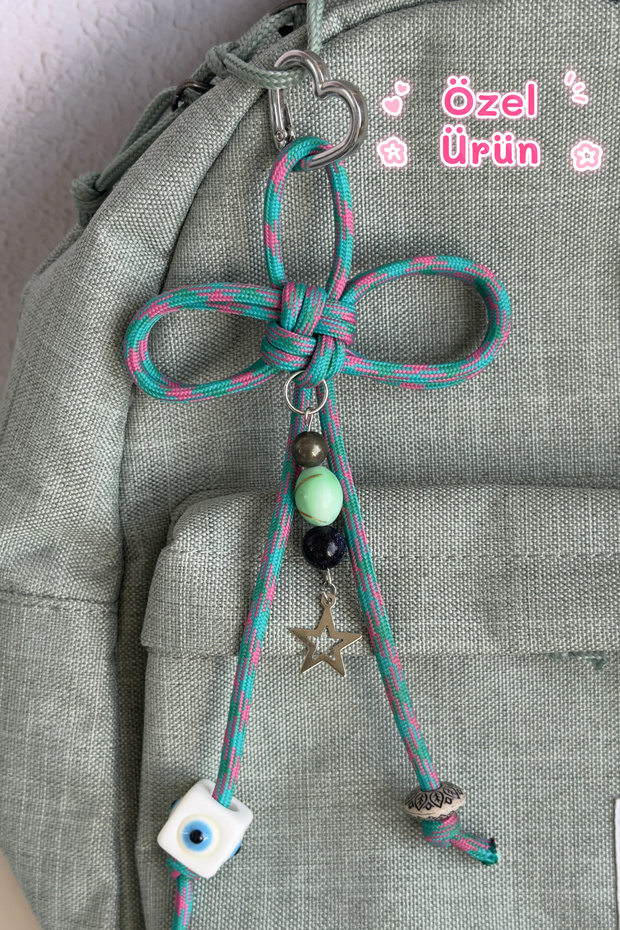 Luck and Abundance Keychain - Natural Pyrite and Star Stone Paracord Bag Charm (Medium Size)