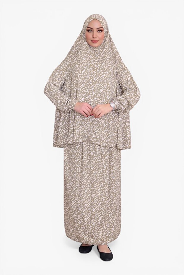 Namaz Elbisesi Jarse Desanli Two Piece Haki