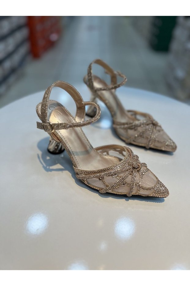 Tulle Stone Imported Women's Evening Dress Heeled Shoes