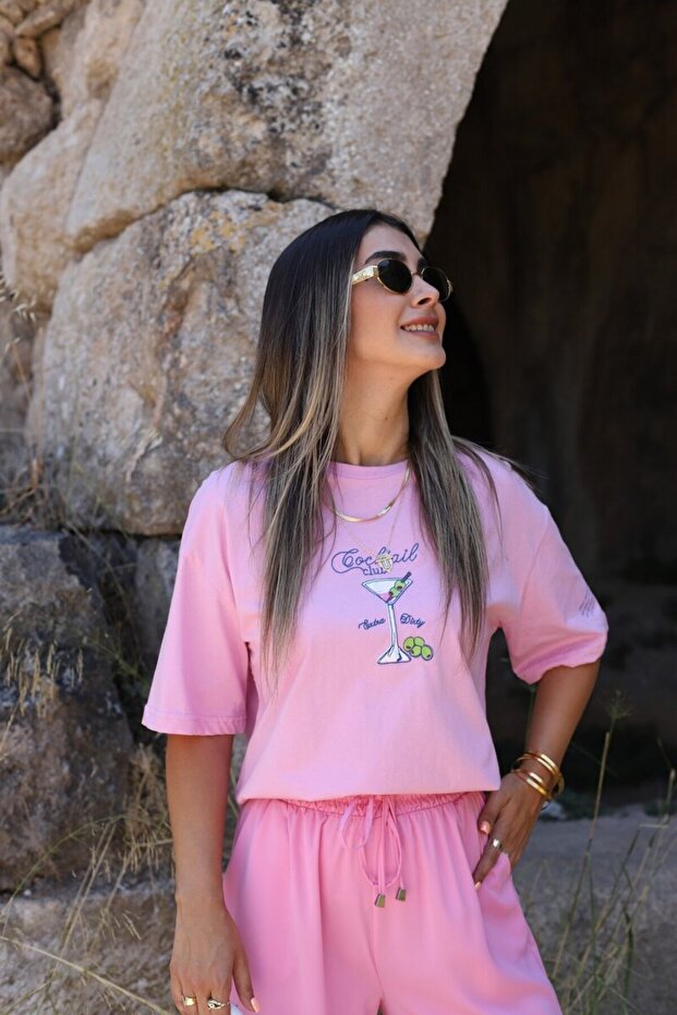 Pink Cup Printed Tshirt