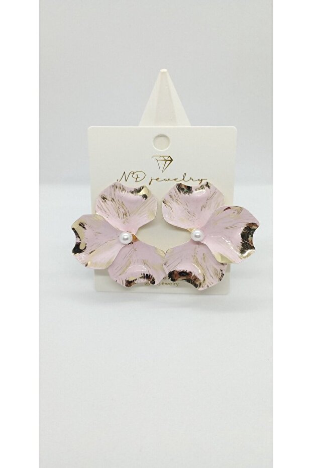 Pearl Detailed Pink Flower Earrings