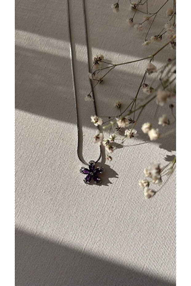Steel Necklace with Amethyst Pendant