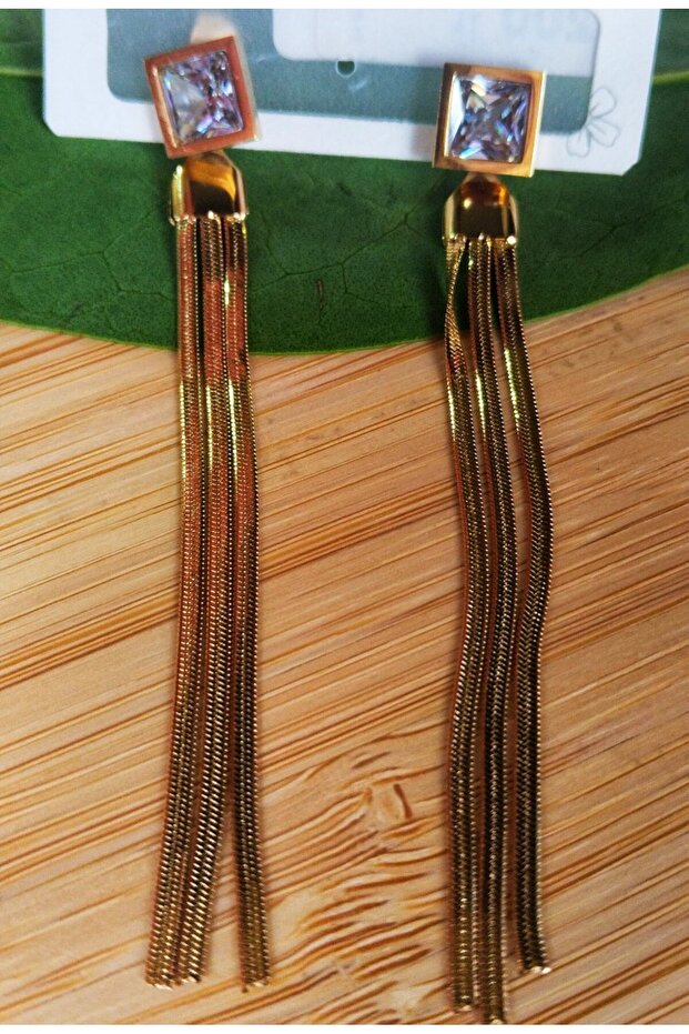 Gold Color Luxury Evening Dress Earrings with Hanging Figures