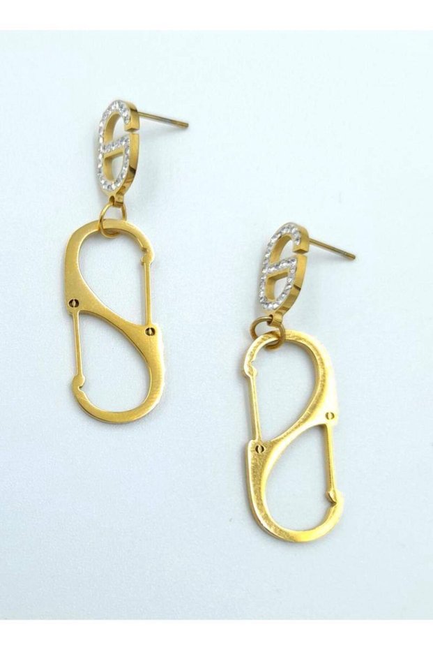 Gold-Colored Embellished Embellished Figurative Steel Earrings