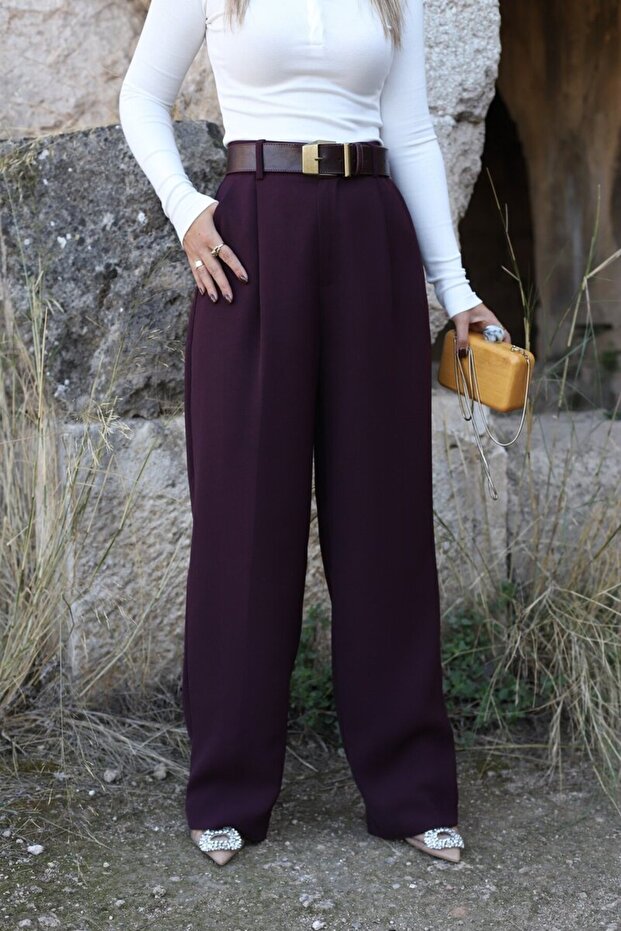 Plum back pocket detail palazzo