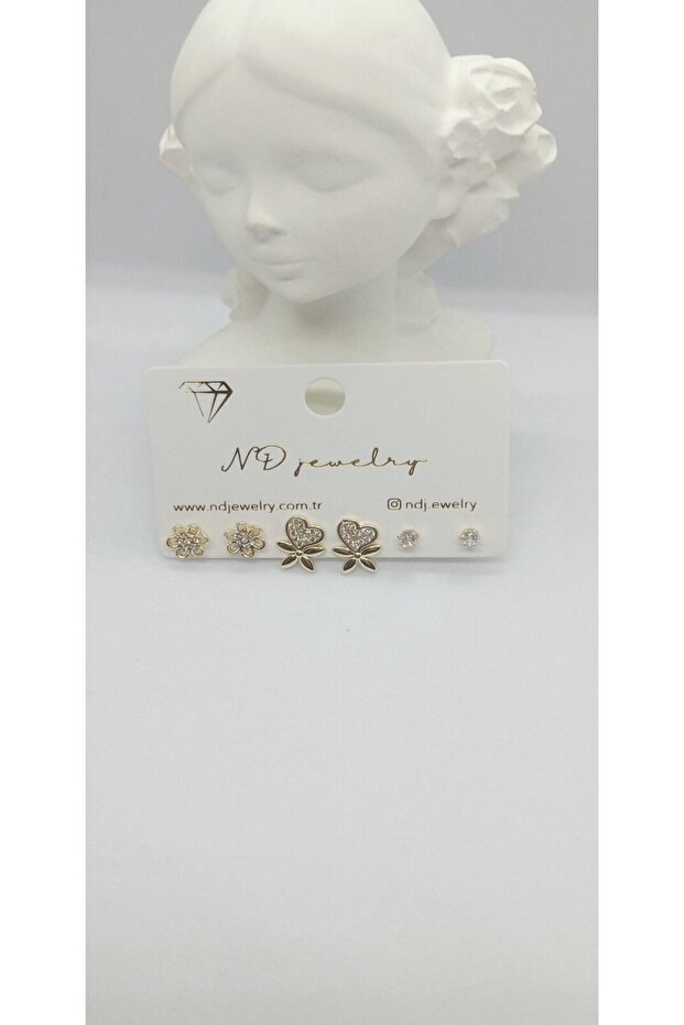 Gold Color Heart and Flower Pattern Earring Set
