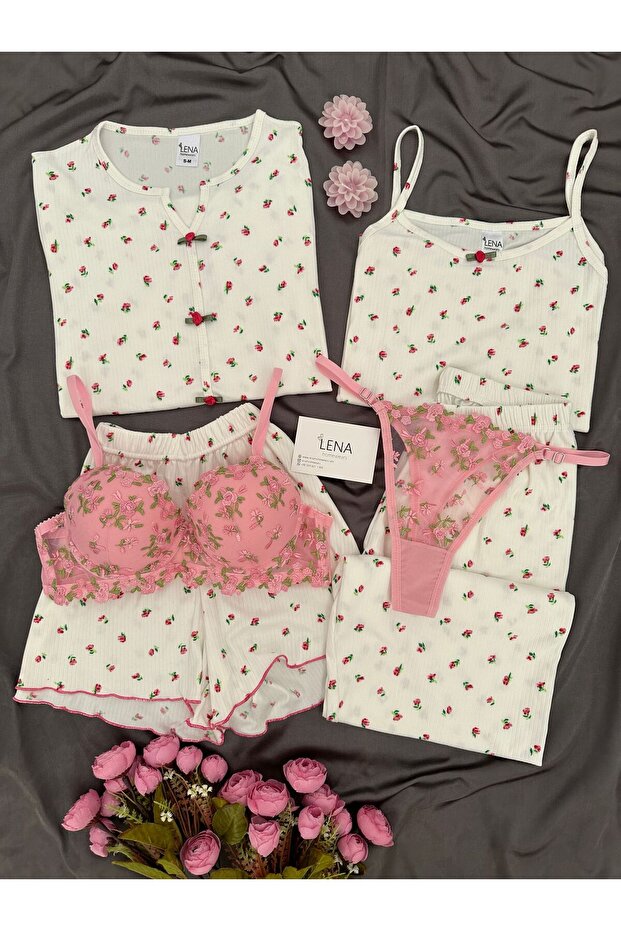 6-Piece Oslo Fabric Patterned Pajama Set with Women's Underwear