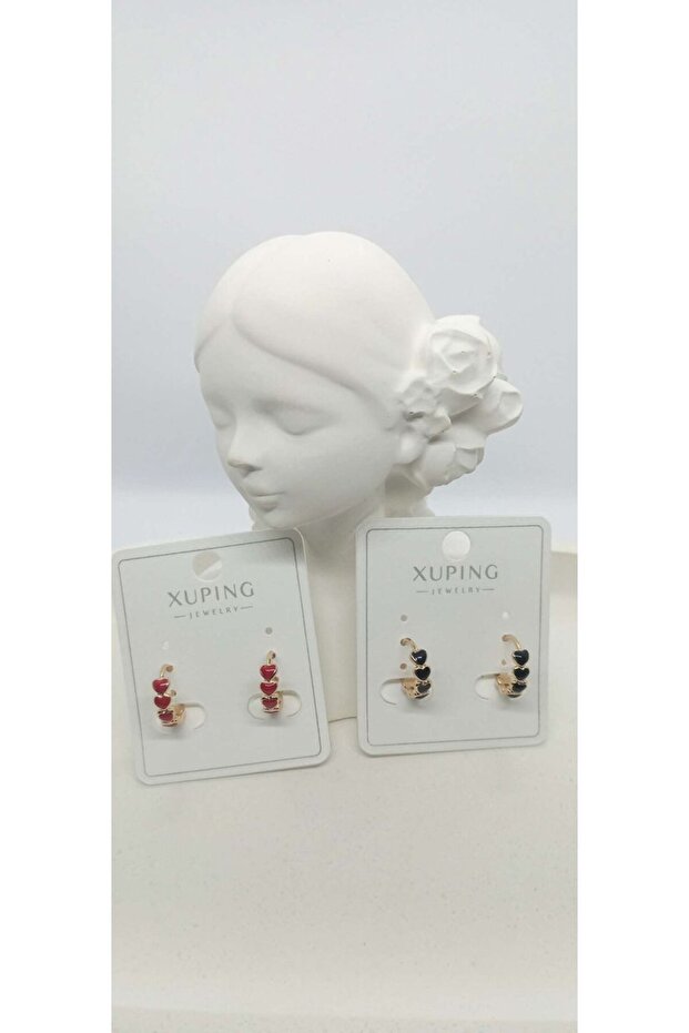 Black Color Heart Mini Hoop Earrings