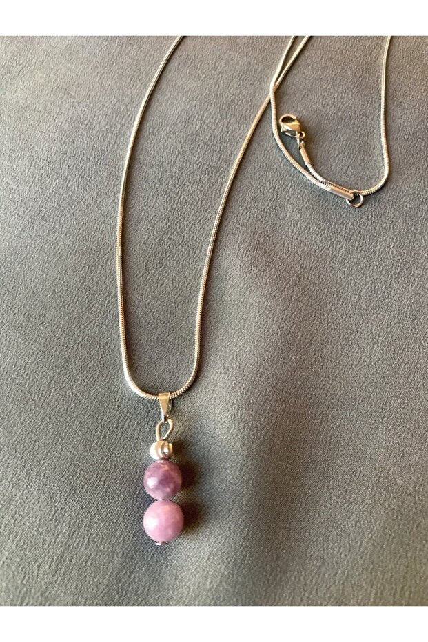 Steel Lepidolite Stone Necklace